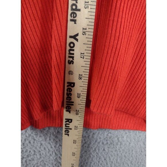 BCBGMaxazria Sweater Silk Blend Large Red Cropped Ribbed Long Sleeve - Picture 7 of 9